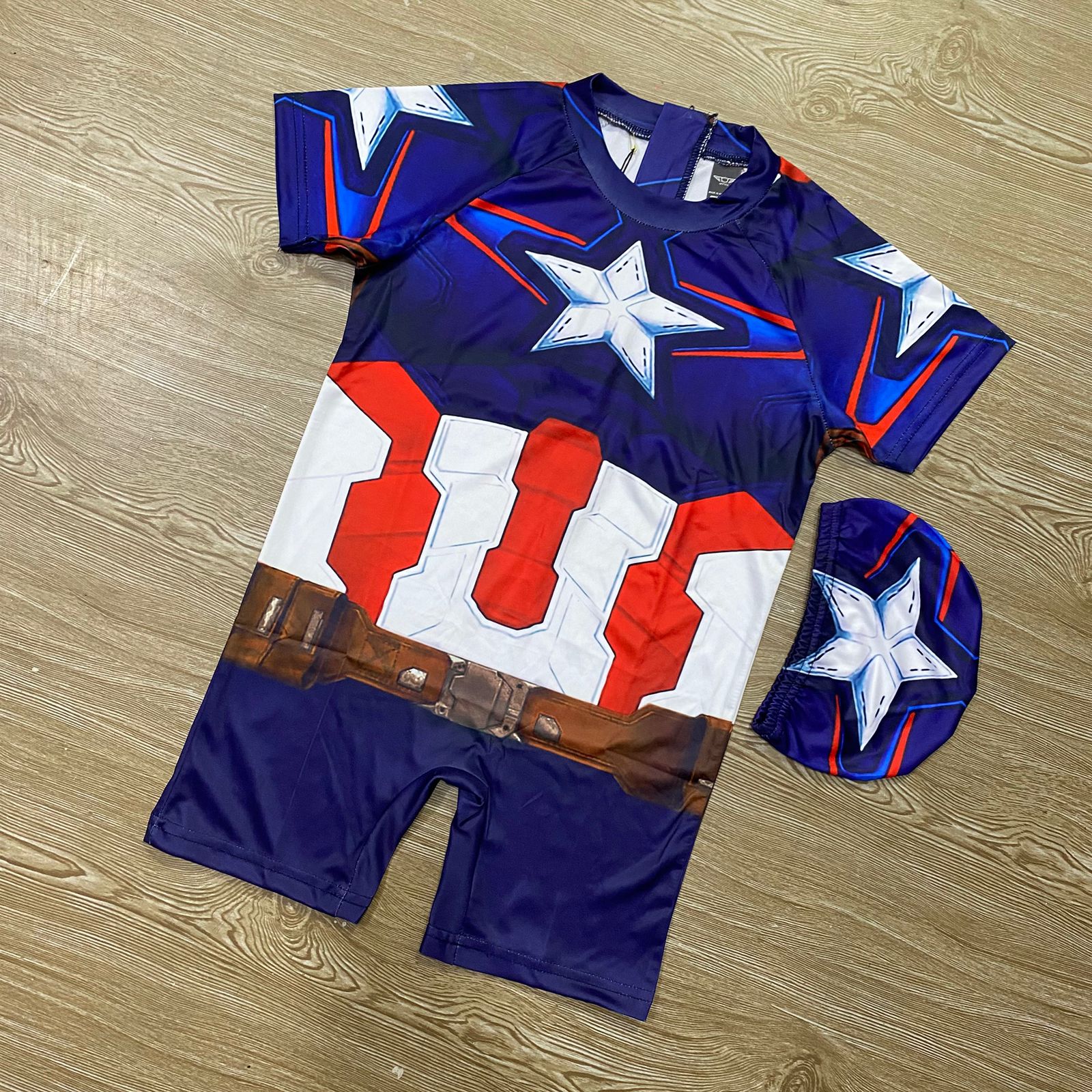 CAPTAIN AMERICA SWIMMING SUIT WITH CAP FULL BODY DIGITAL PRINT