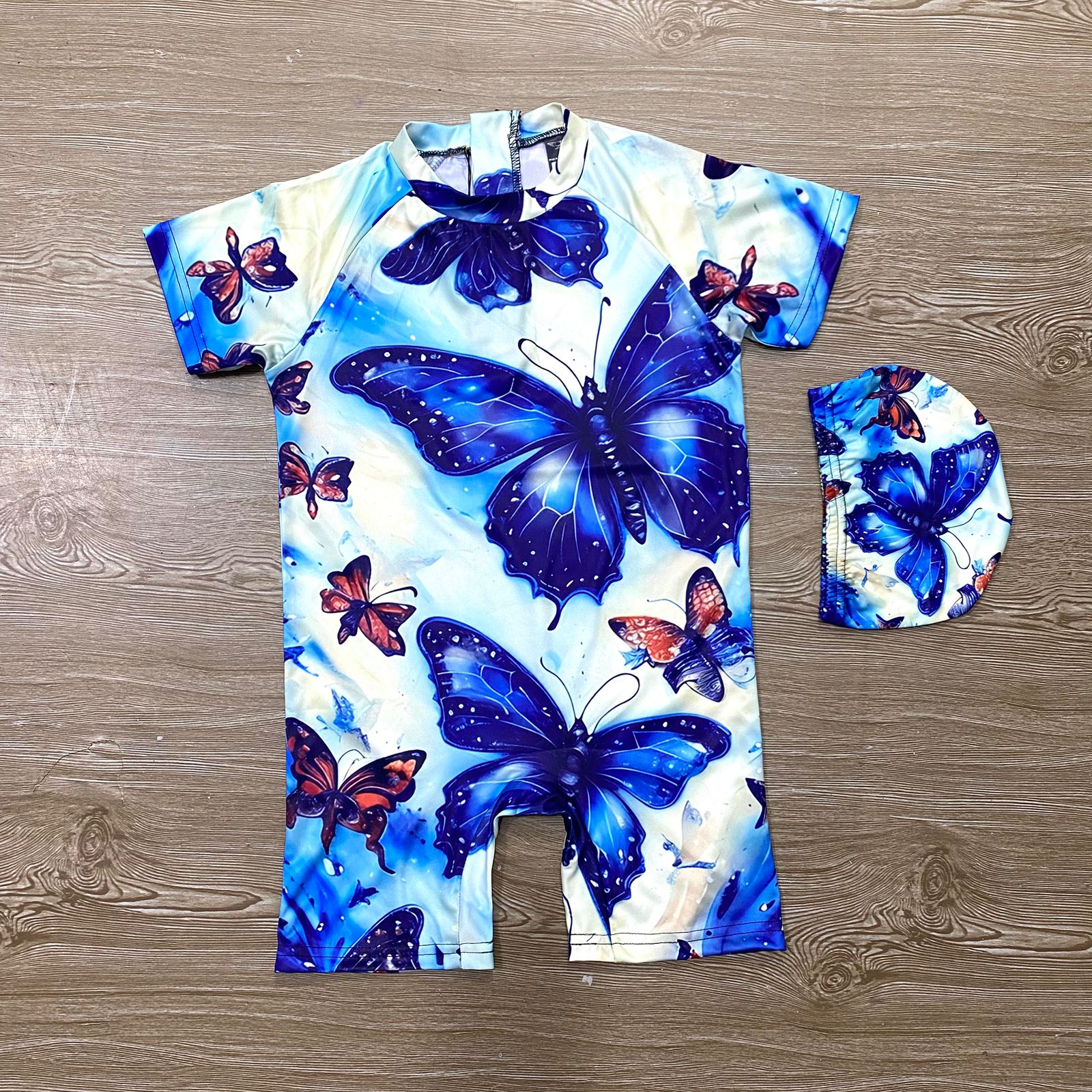 BUTTERFLY FULL PRINT SWIMMING SUIT WITH CAP