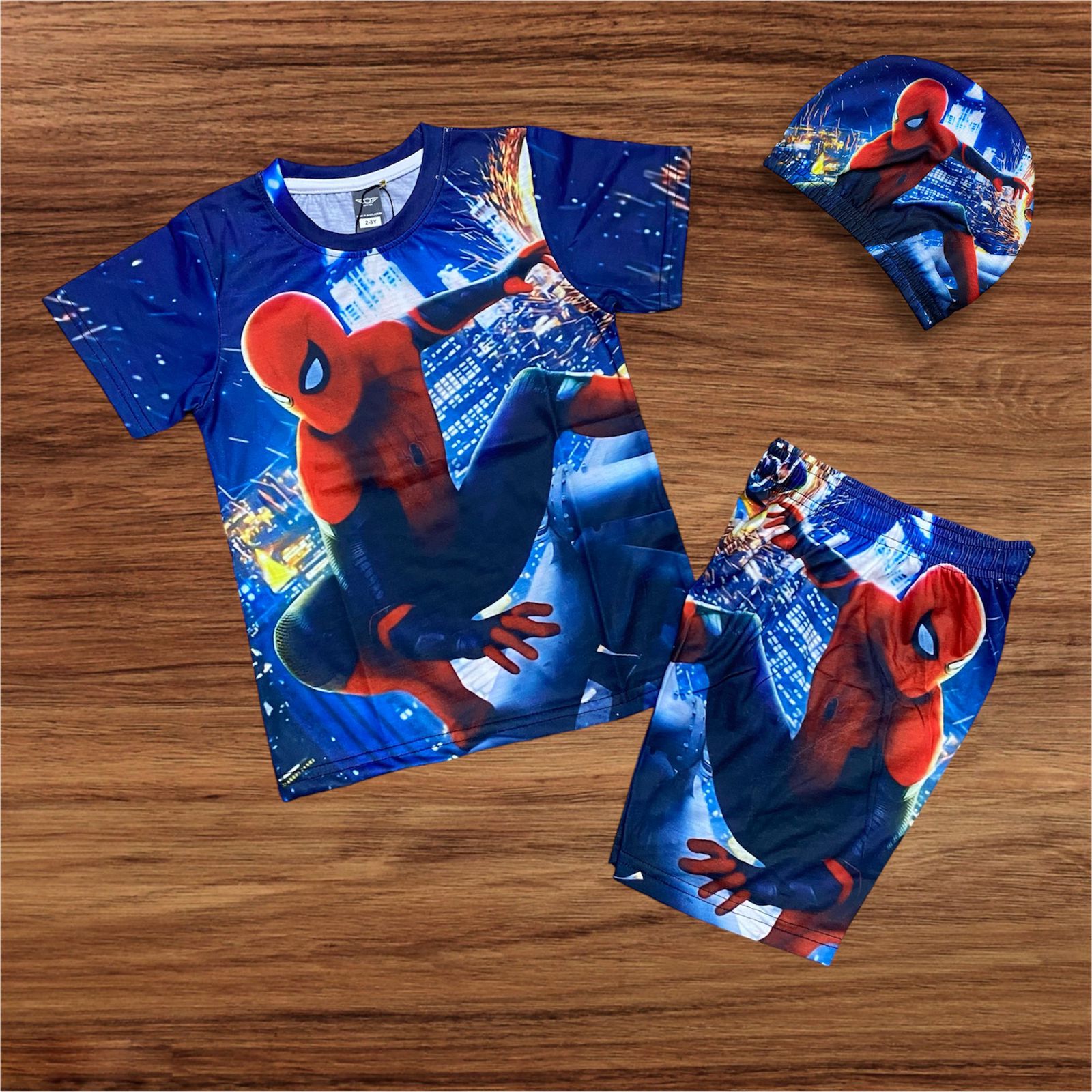 SPIDERMAN T-SHIRT+PANT+CAP COTTON NAVY SET