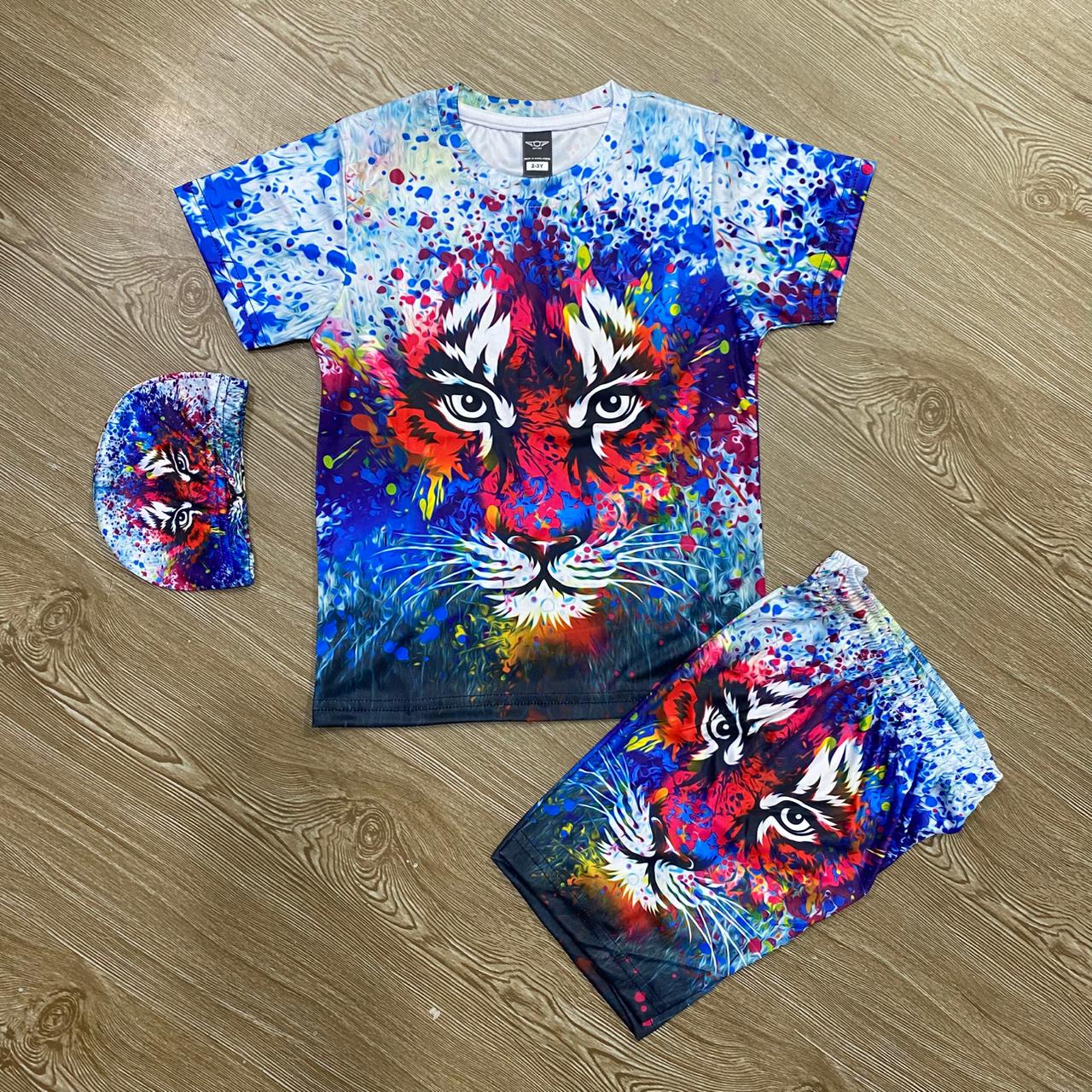 TIGER T-SHIRT+PANT+CAP SET WITH SYNTHETIC FABRIC