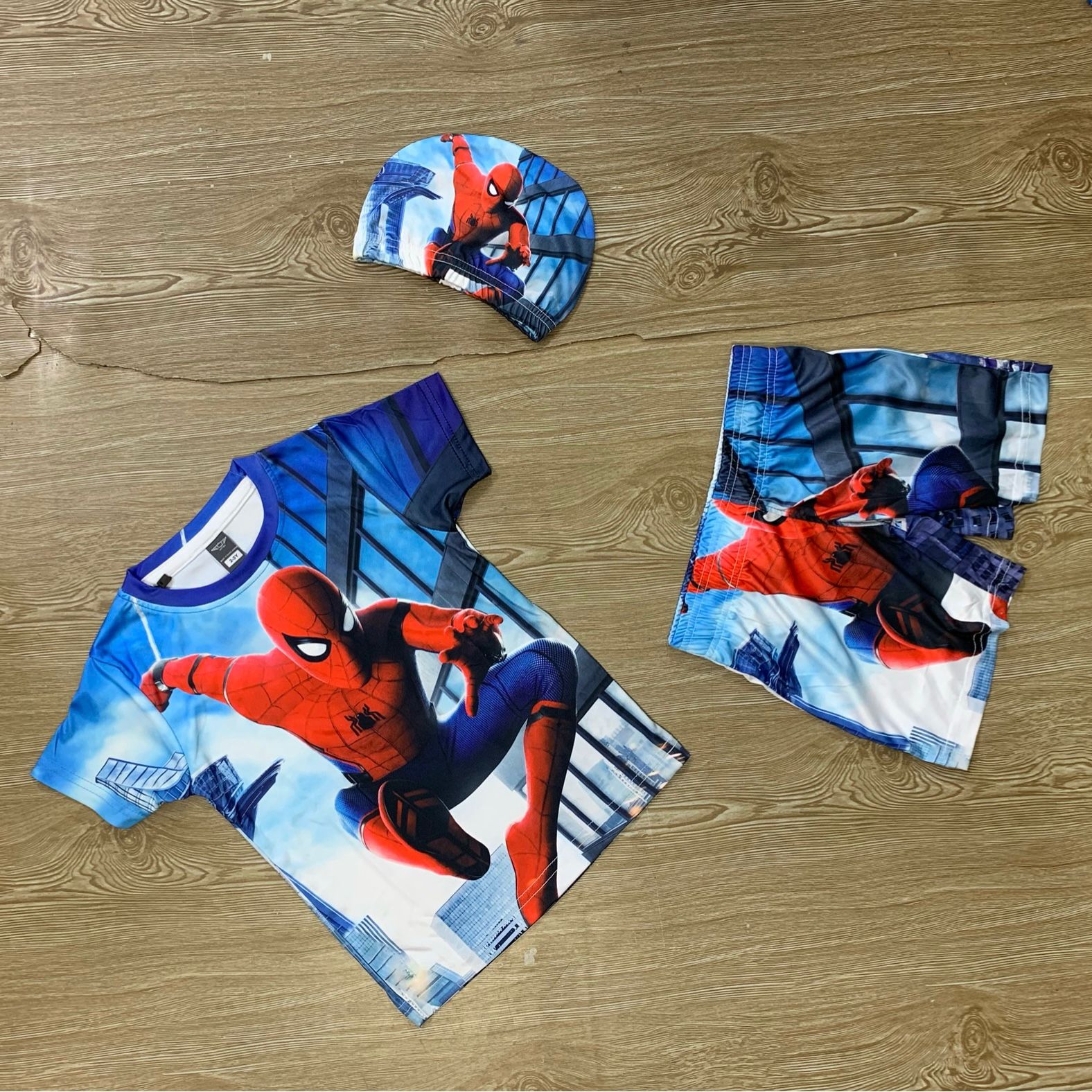 SPIDERMAN BLUE T-SHIRT+PANT+CAP SYNTHETIC SET