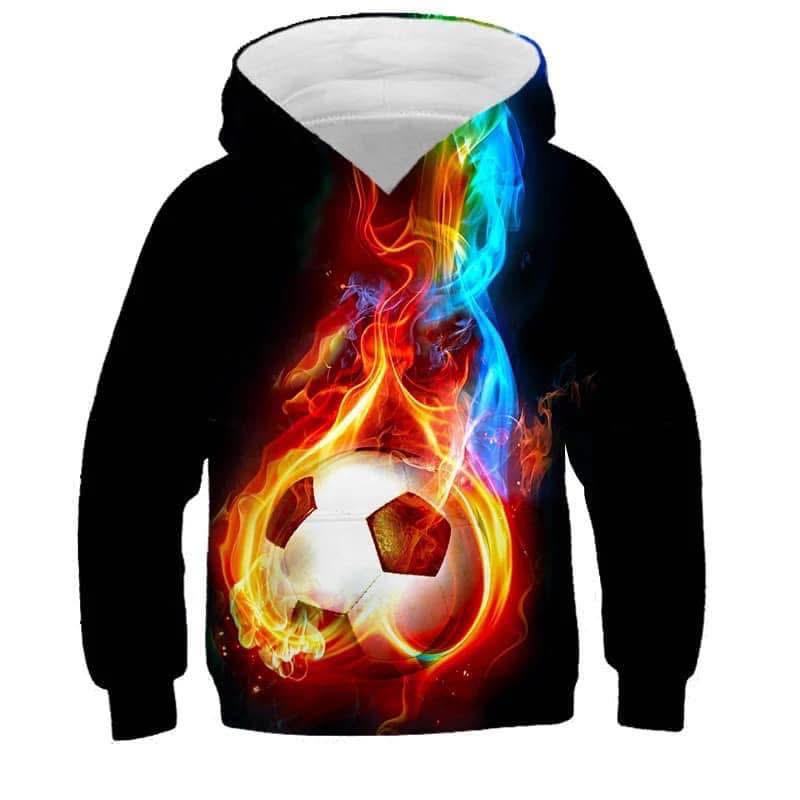 KIDS 3D PRINT FIRE FOOTBALL CHINA SUIT PLAY BOY FABRIC HODDY